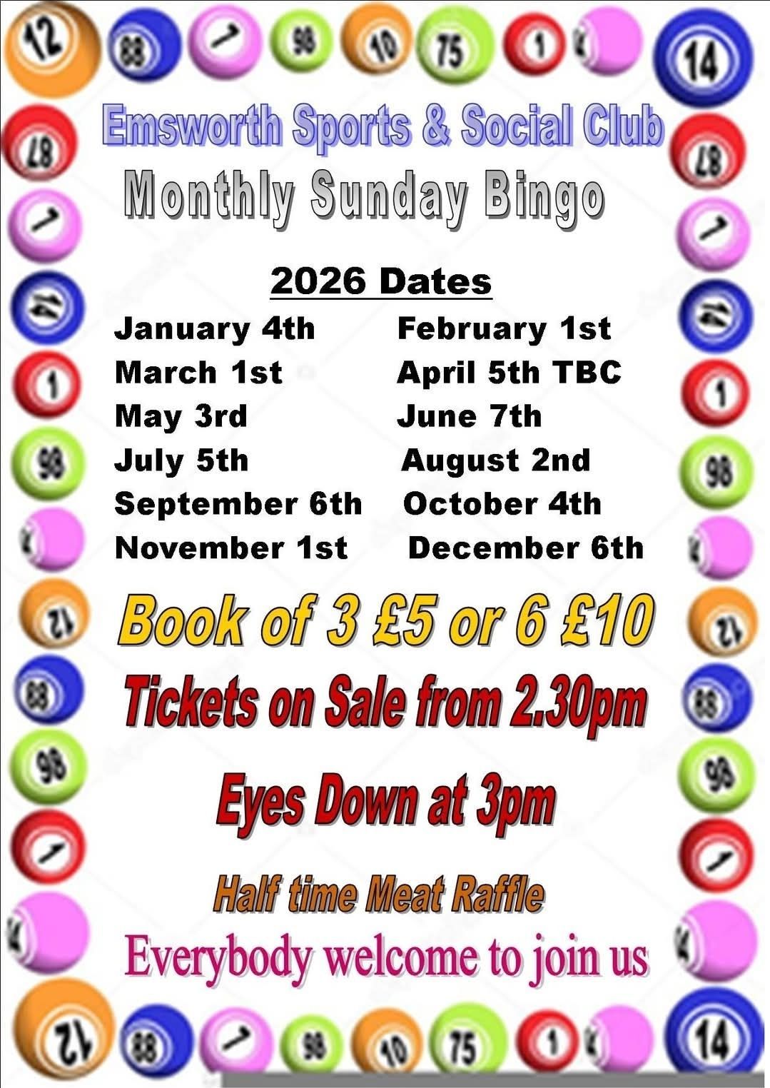 August Bingo at Emsworth Sports and Social Club